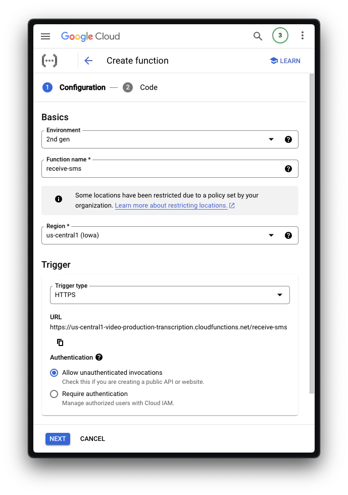 Create function flow Create function flow