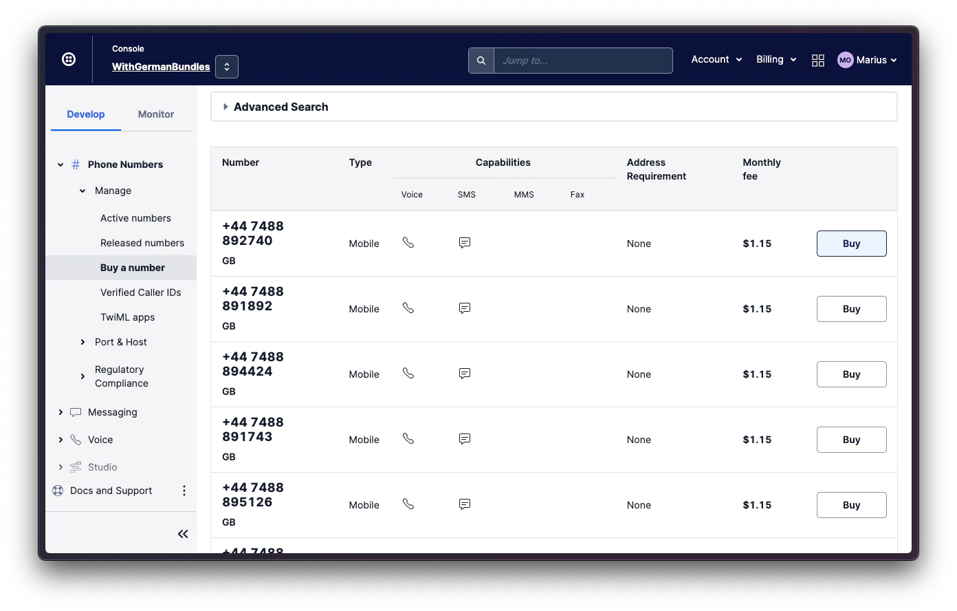 Twilio Console to purchase a number Twilio Console to purchase a number