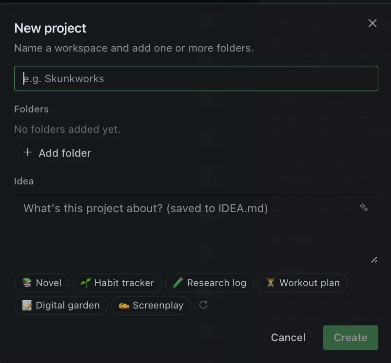 Hermes interface shows projects it suggests