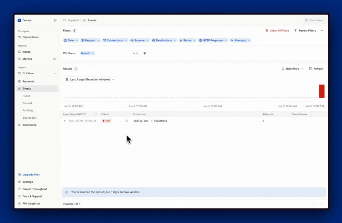 Retrying a failed webhook in Hookdeck