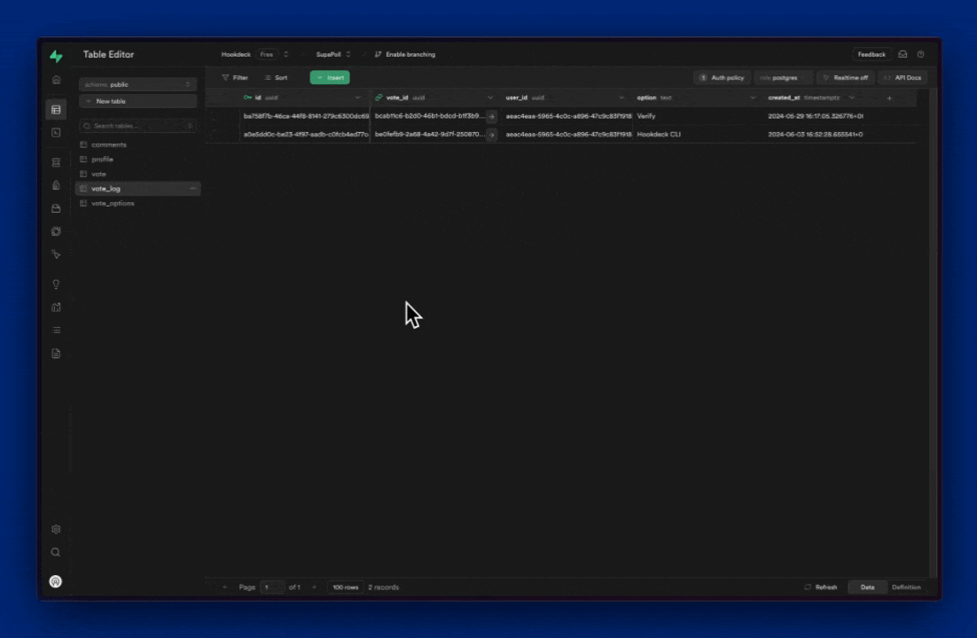 Removing an entry in Supabase