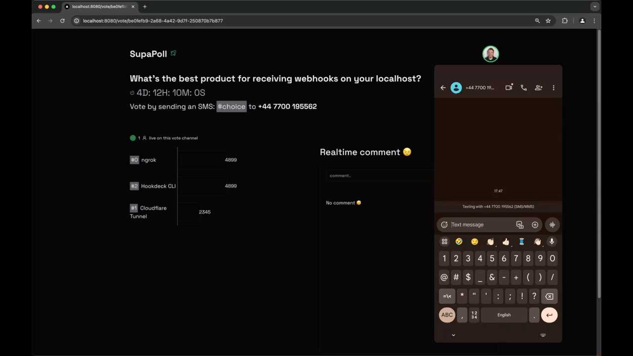 SMS voting with Hookdeck animated