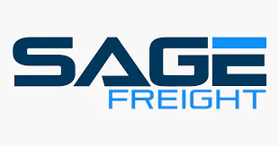 Logo of Sage Freight with stylized blue text on a white background.