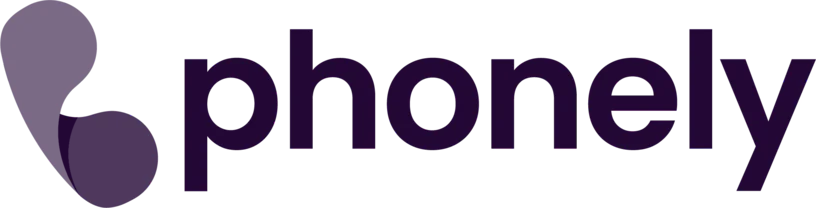 Logo with word phonely and an abstract phone shape on the left.