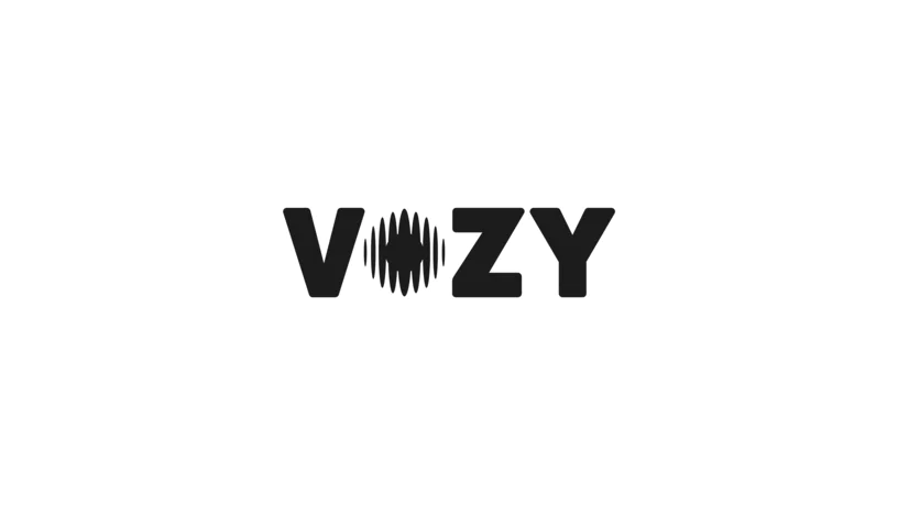Vozy logo with a soundwave design integrated into the letter O.