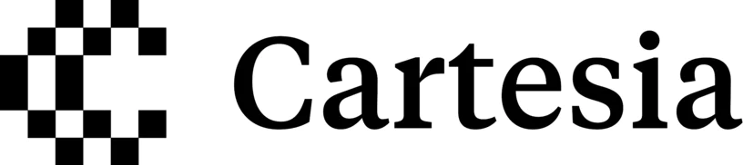 Black and white checkered tiles forming a pattern next to the word Cartesia in black text.
