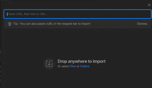 Copying the Curl command into Postman Copying the Curl command into Postman