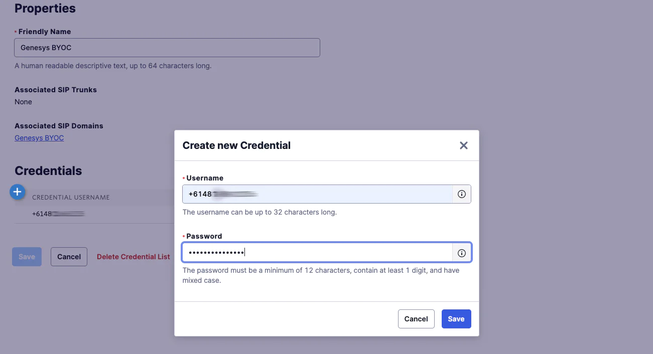 A screenshot of the Create New Credentials screen in the Twilio Console.