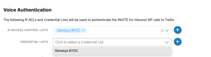 A screenshot of the Voice Authentication settings for a SIP Domain in the Twilio Console. A screenshot of the Voice Authentication settings for a SIP Domain in the Twilio Console.
