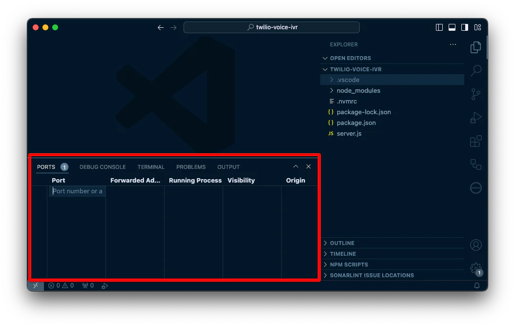 The Ports panel in VS Code, after you click the "Add Port" button it starts a new row and you can enter the port number. The Ports panel in VS Code, after you click the "Add Port" button it starts a new row and you can enter the port number.