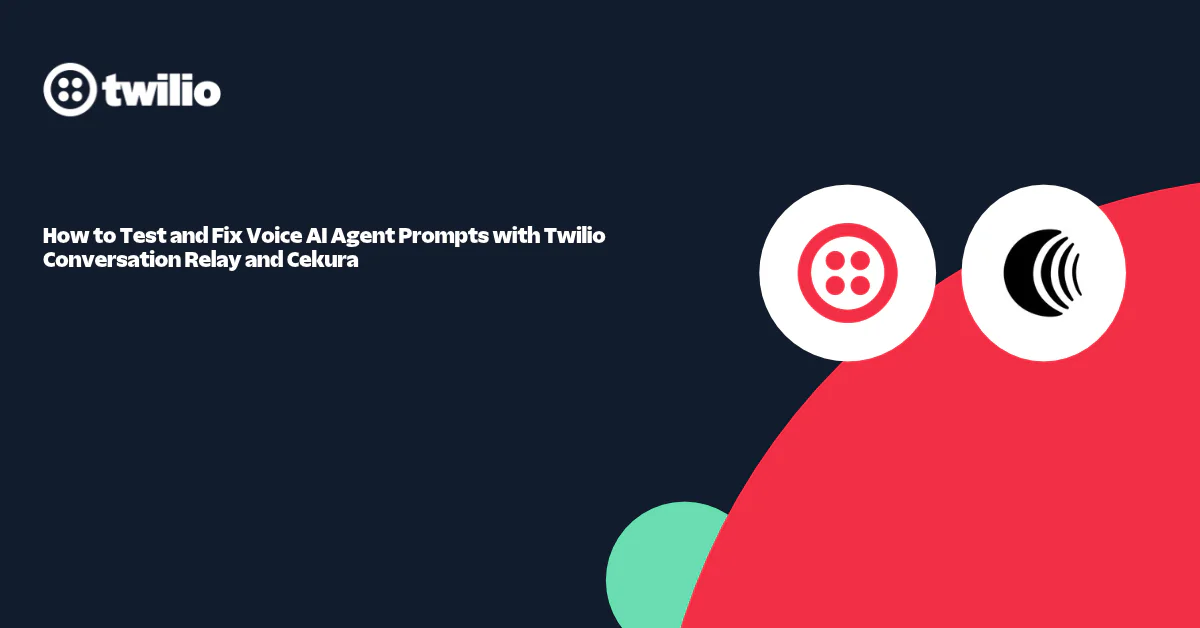 Twilio logo and Cekura logo with a guide to testing voice AI agent prompts