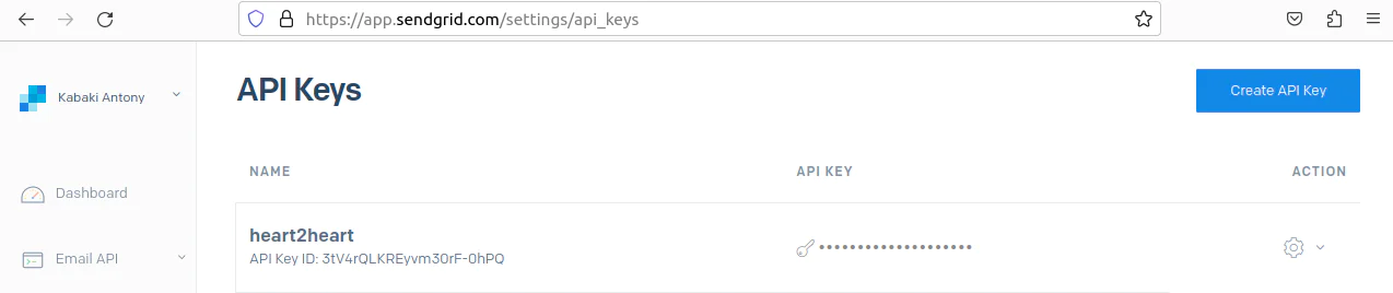 Screenshot showing creation of SendGrid API keys
Screenshot showing creation of SendGrid API keys