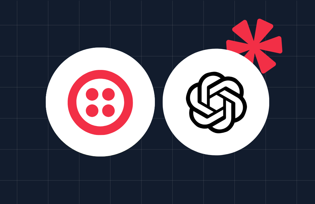 Logos of two tech companies and a red asterisk on a dark grid background
