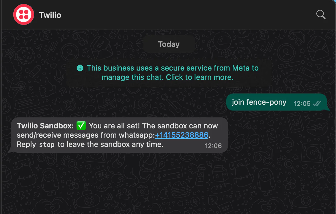 Joining Twilio WhatsApp number Joining Twilio WhatsApp number