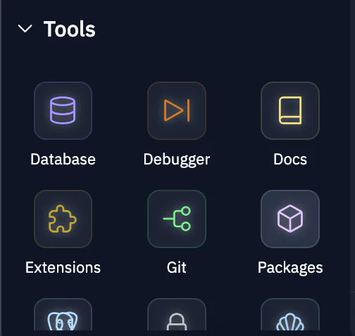 Screenshot of the tools menu