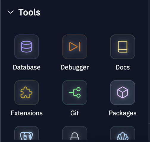 Screenshot of the tools menu Screenshot of the tools menu