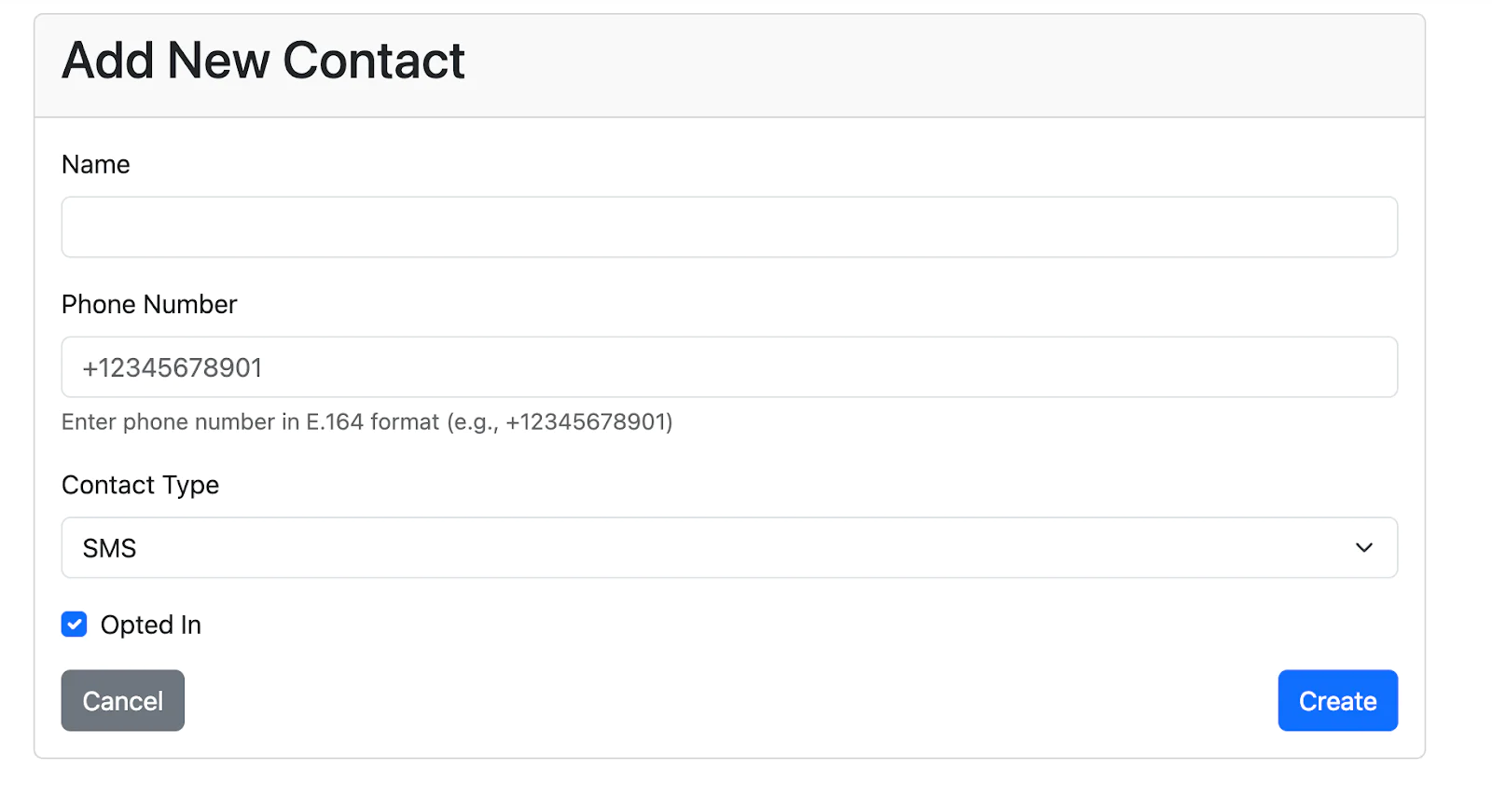 Screenshot of the manage contact page from this vibe coded project
