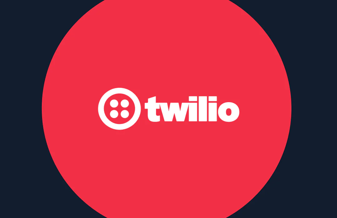 Twilio logo with a white text and icon on a red circle background