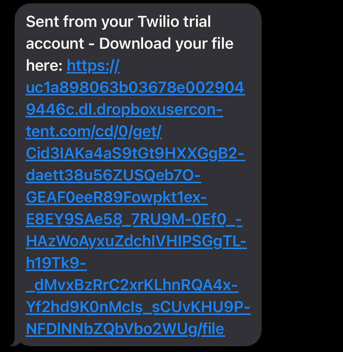 Message containing link to the zipped file is received on your phone.