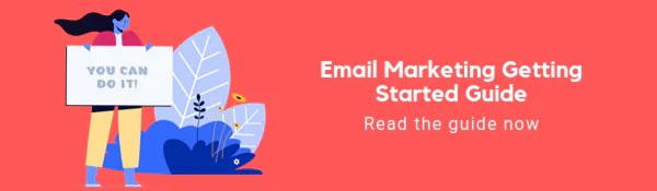 Guide on Getting Started with Email Marketing Illustration of a person holding a sign that says You can do it! with text promoting an email marketing guide.