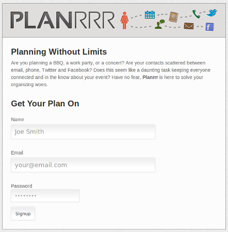 Planrrr Signup Page