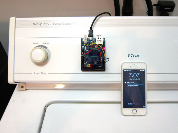 Picture of Washer Dryer Laundry Alarm using Arudino & SMS Text Messaging Alerts