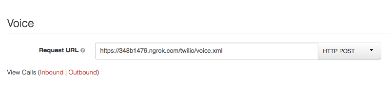 Enter your ngrok URL in the voice request URL field.