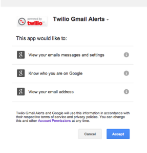 Gmail OAuth Permission Dialog