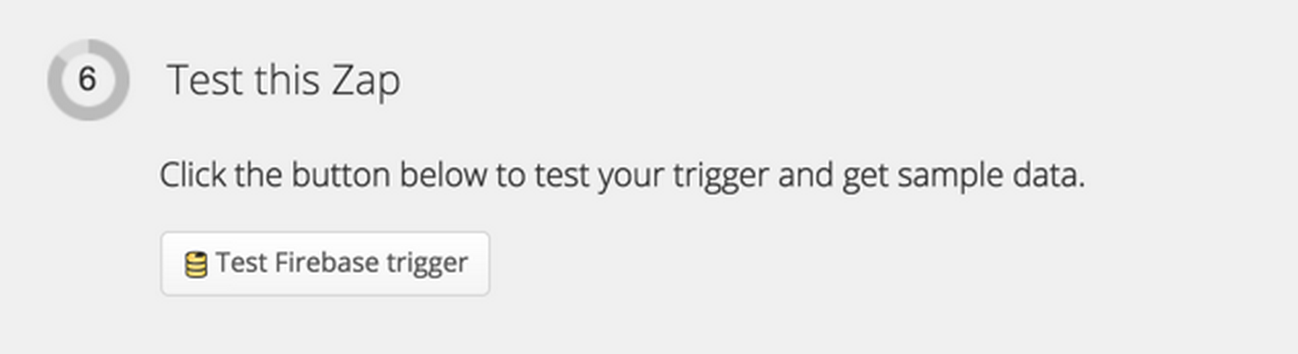 Tela de teste do Zapier integrado ao Firebase