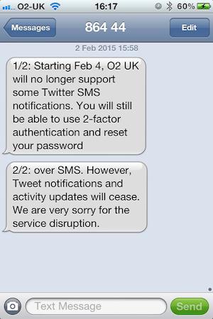 O2 will stop supporting SMS notifcations by SMS