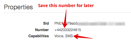 Save the number from your Twilio dashboard.