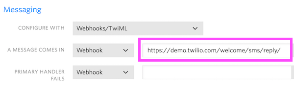 twilio dashboard - A Message Comes In.