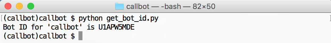 tela do terminal com o ID do bot.