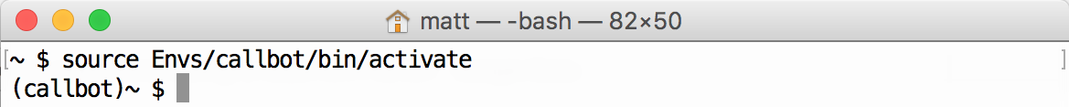 Tela do terminal com a configuração de ambiente