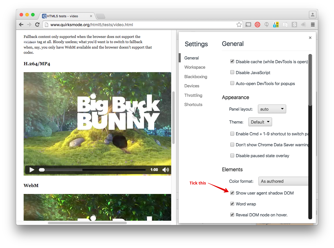 When you open dev tools settings there is an option to show user agent shadow DOM under the heading 'Elements'. Check that.