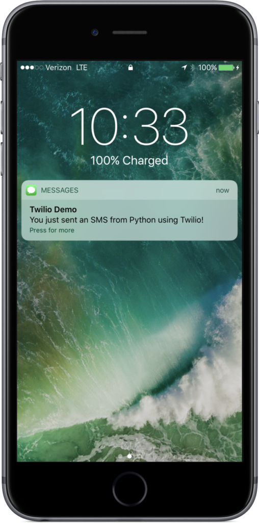 SMS sent from Python code received on an iPhone