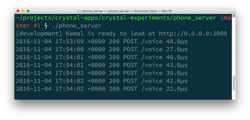 A few runs of the server compiled in release mode show response times of between 22 and 48 micro seconds.