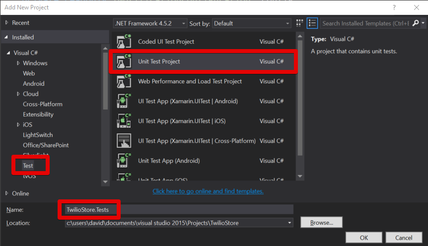 Visual Studio - New Test Project
