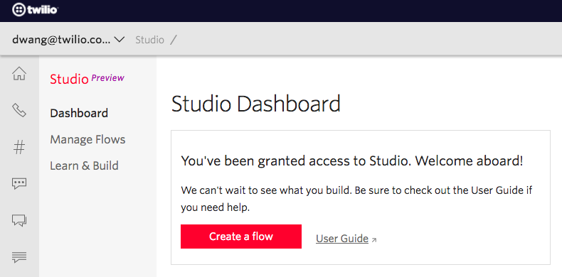 dashboard of twilio studio