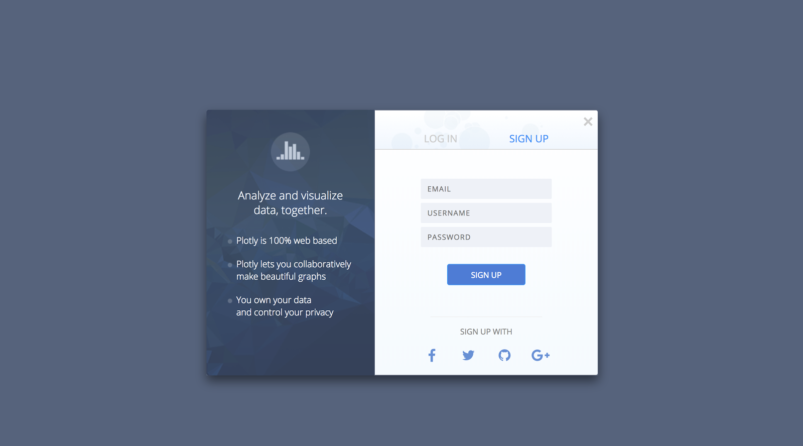 Plotly create a new account screen