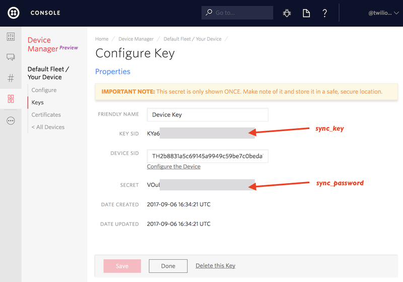 Creating a New Device Key in Sync for IoT