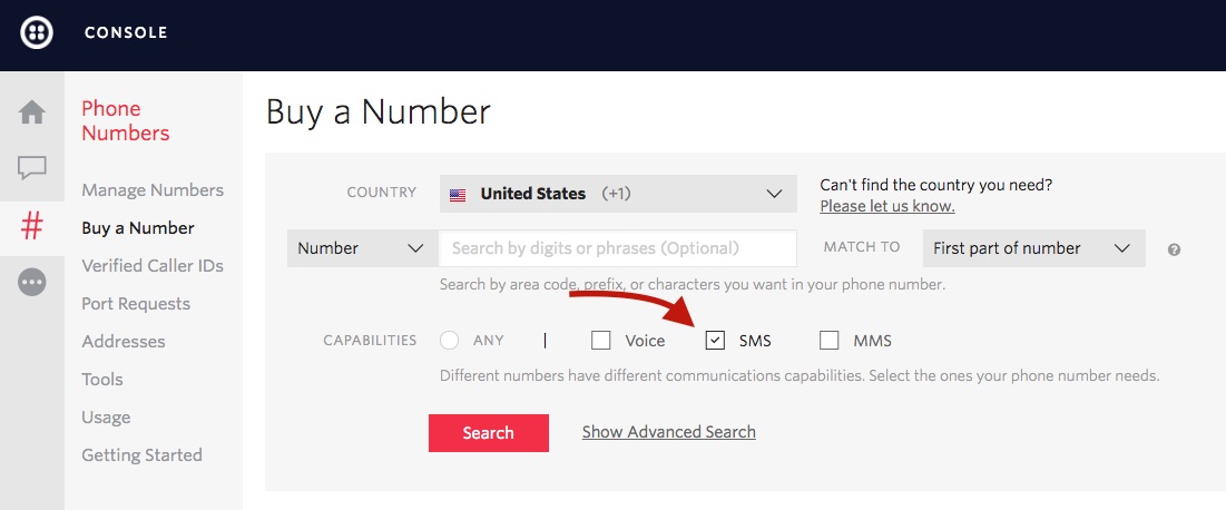 Buy a SMS-Capable Twilio Phone Number