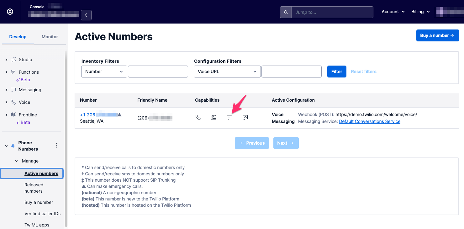 List of Active Twilio Numbers