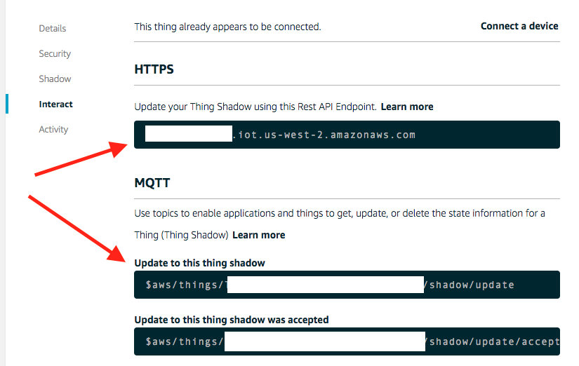 HTTPS Endpoint and MQTT Shadow Update