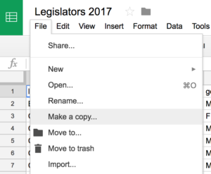 Menu da Planilha do Google para copiar o arquivo.