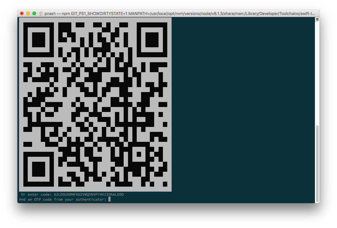 A QR code being displayed on the command line.