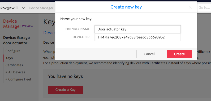 Generating a key for an ESP8266 with Twilio