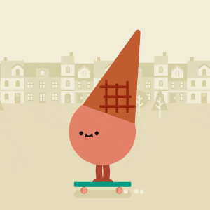 An animation of a happy looking ice cream skateboarding and doing tricks.