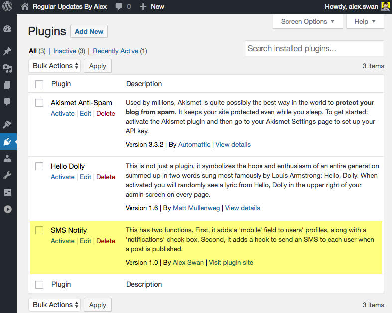 Plugins Page Activate our SMS Notify plugin