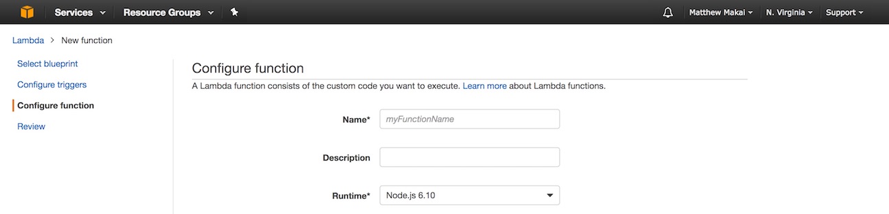 The Lambda configuration screen.